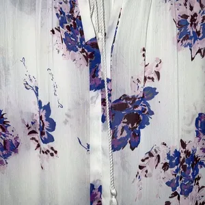 Lucky Brand Womens Sheer Floral Top Size L White Purple Blue Floral Popover thumbnail 4