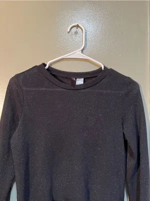 Divided Women's Size Small Peplum Top Black Sparkle Ribbed Long Sleeve Stretch thumbnail 3