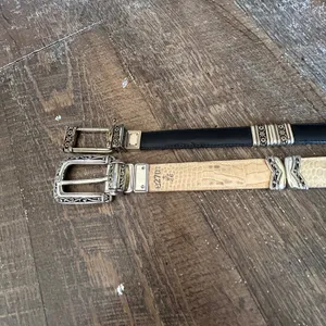 2 Brighton Reversible Leather Belts White Tan Croc Silver Buckle Y2K Small thumbnail 6