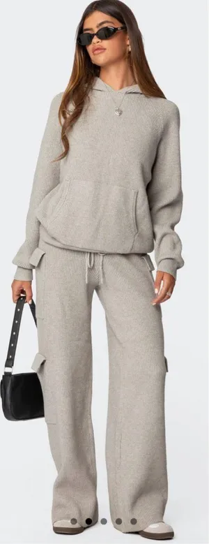 Edikted Gray Knit Hoodie & Cargo Pant Set thumbnail 1