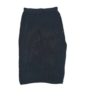Halara Mesh Crochet Open Knit Midi Skirt Drawstring Size M Black Resort Coverup thumbnail 3
