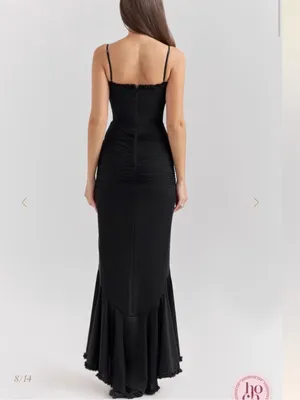 HOUSE OF CB 'Gabbi' Black Mesh Ruffled Front Gown Size XS thumbnail 3