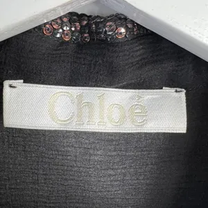 Chloé Size S 4 Blouse Black Semi Sheer Button Up Metallic Copper Sequin‎ Collar thumbnail 6