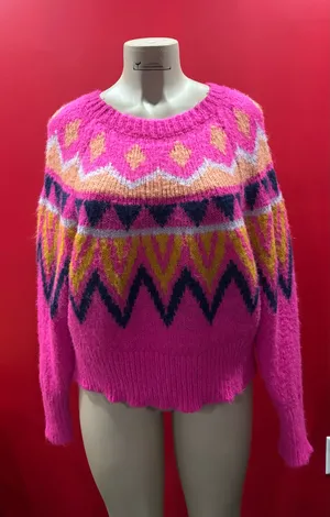 A New Day Women's Bright Pink Fair Isle Crewneck Sweater(LG) thumbnail 1