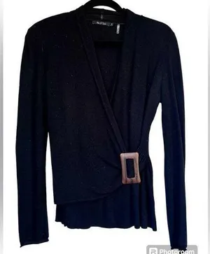 Nic & Zoe Charcoal Black Overlay Wrap Light Sweater Sz M thumbnail 1