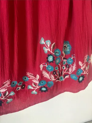 Free People Te Amo Embroidered Boho Mini Dress Red Ruby XS thumbnail 5