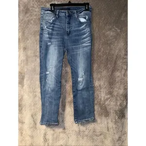 Risen Jeans Dark Wash Distressed Wide Leg Raw Hem 9/29 #776 thumbnail 4