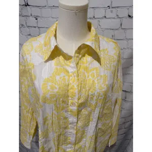 D & Co. QVC Women’s Blouse Size Large Yellow Floral Button Up 3/4 Sleeve Top thumbnail 2
