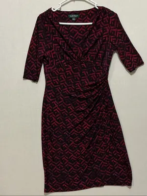 Lauren Ralph Lauren Red and Black V-Neck Midi Sheath Dress thumbnail 2