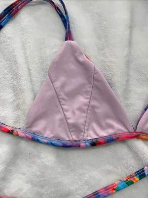 New Kulani Kinis Women’s fixed scoop bikini top multicolor flamingo print Medium thumbnail 7