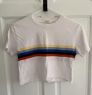Brandy Melville John Galt Rainbow Stripe Cropped Tee White‎ Short Sleeve Size Small thumbnail 1