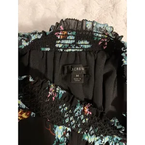 J. Crew Black Botanical Bees Print Smocked Waist Ruffle High Neck Midi Dress M thumbnail 5