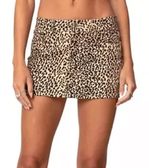 Edikted leopard print denim mini skirt thumbnail 1