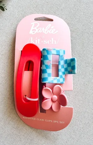 Barbie x Kitsch 3-Piece Assorted Claw Hair Clip Set NWT Limited Edition Pink thumbnail 1