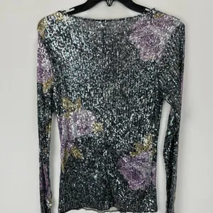 Free People Printed Gold Rush Sequin Top Long Sleeve Amethyst Combo XS NWT thumbnail 11