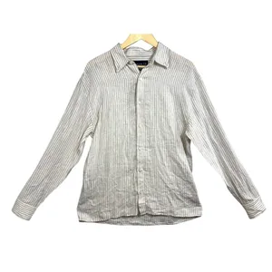 Abercrombie & Fitch White Gray Stripe Linen Long Sleeve Button Down Shirt Size M thumbnail 2