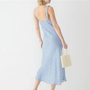 J. Crew Gwyneth Slip Midi Dress Women's 2 Cupro Blend Blue White Striped V-Neck thumbnail 2