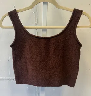 NWT Monki C Say Knit Top Dark Brown Boucle Knit Sleeveless Crop Tank Small thumbnail 1