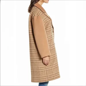 Mural Plaid Longline Coat Jacket Wool Blend Brown Size XL thumbnail 3