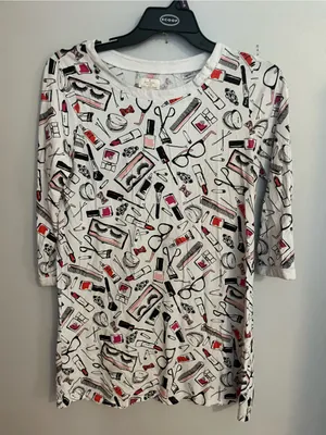 kate spade White Printed Long-Sleeve Shift Dress with Makeup Motif thumbnail 2