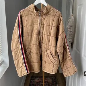 Free People Quilted Dolman Sports Rib Striped Oversized Varsity Jacket M $198 thumbnail 4