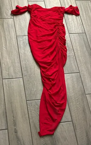 Hello Molly Red Asymmetrical One-Shoulder Ruched Dress thumbnail 1