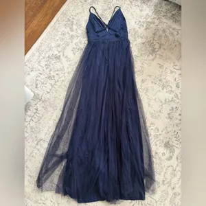 Lulus Rare Beauty Navy Blue Tulle Backless Maxi Dress Size XS NWT Formal Sexy thumbnail 7
