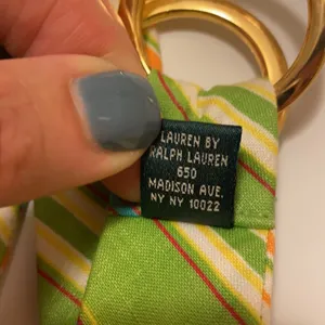 Vintage Y2K Ralph Ralph Lauren green striped linen double ring belt, size large thumbnail 5