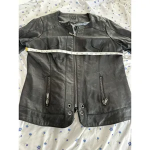 Odyn Women's Black Vegan Leather Moto Jacket. Quilted. Metal Accents. Zipper thumbnail 3