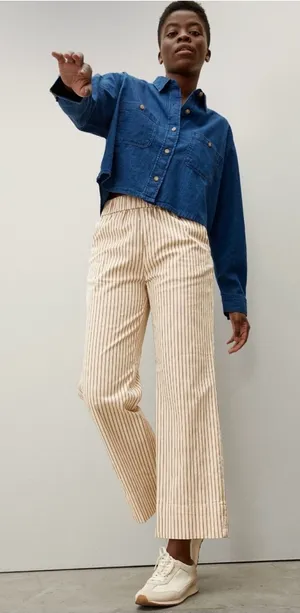 Everlane The Easy Pant in Canvas Gold Stripe Size 8 thumbnail 1