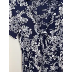 Roxy Navy Blue White Floral Paisley Tie Front Mini Dress Large Short Sleeve thumbnail 3