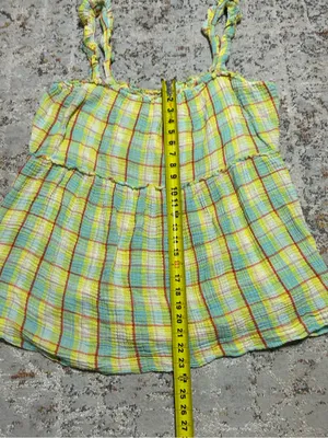 Anthropologie Plaid gauze Ruffle Mini Dress Boho Babydoll yellow size XL thumbnail 7