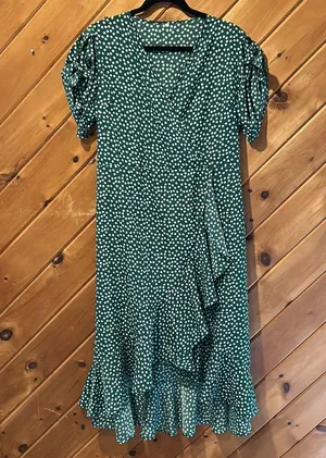 Green white dot Bohemia ruffle wrap maxi dress thumbnail 3