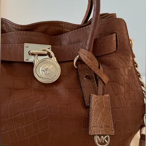 NWT Michael Kors Hamilton Croc-Embossed Leather Satchel - Brown/Gold thumbnail 3