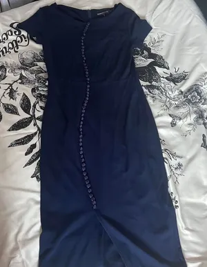 Elysiian Navy Blue Minimal Maxi Dress thumbnail 1