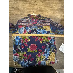 John Mark women's mixed-print button-front tunic‎ Size Large Silky Floral Boho thumbnail 8