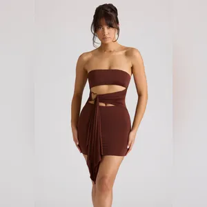 Oh Polly Natalya Bandeau Mini Dress in Chocolate Brown Size 4 New with tag thumbnail 6