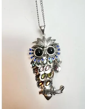 Black eyed own silver long necklace rhinestones and colorful! thumbnail 8