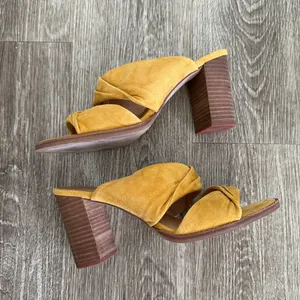 Madewell Sari leather suede crisscross block heel sandals mustard yellow 7.5 thumbnail 14