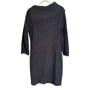 Studio One Women’s Sz XL Gray Cowl Neck Bodycon Knee Length Knit Sweater Dress thumbnail 6