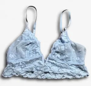 Aerie Light Blue Floral Lace Bralette V-Neck Mesh Adjustable Straps‎ Small thumbnail 1