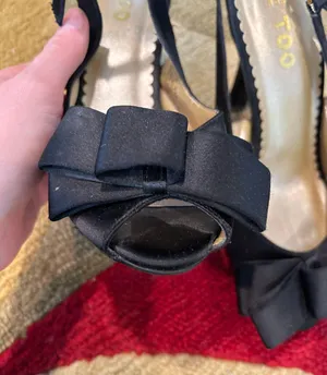 Me Too Jeanette Satin Bow Peep Toe Heels Black Fancy Occassion Shoes Women’s 7 thumbnail 2