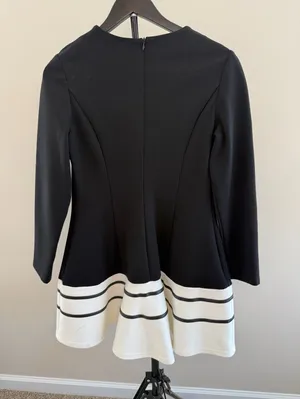 Black and White Contrast Hem Long Sleeve Mini Dress Size XL thumbnail 2