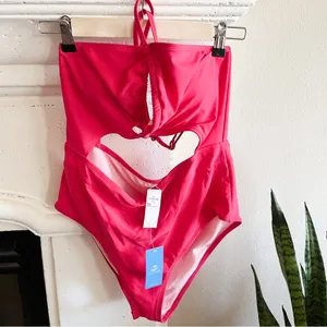 Hot Pink One Piece Cut Out Crossover Swimsuit Size L (12-14) thumbnail 2