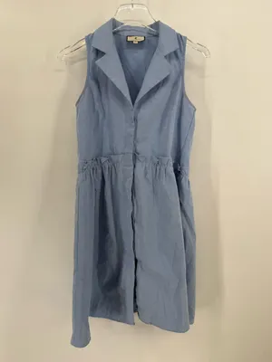 Tuckernuck Oxford Blue Sleeveless Royal Shirt Dress Size xs Ruffles Pockets thumbnail 3