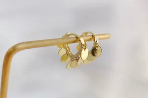 18K Gold Plated Round Disc Tassel Hoop Earrings for Women thumbnail 3