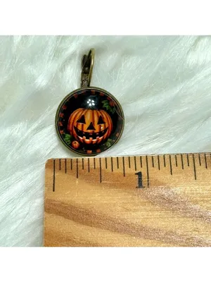 Halloween Pumpkin Jack O Lantern Dangle Earrings Black Orange thumbnail 3
