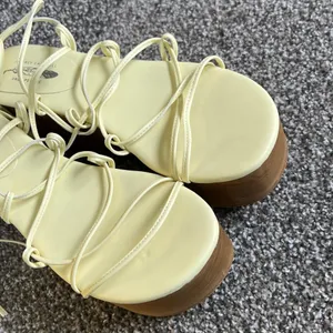 x Free People Platform Sandals Womens 8 Cream Lace Up Wedges thumbnail 7