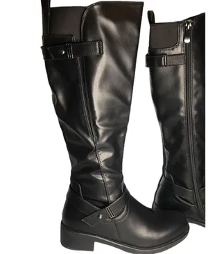 Dream Paris Black Knee High Riding Boots Side Zipper Buckles 1.25 inch Heel Sz 5 thumbnail 7