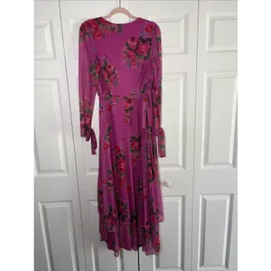 Betsey Johnson Wrap Mesh Maxi Dress‎ Womens 2 Pink Floral Rose High Low Ruffle thumbnail 7